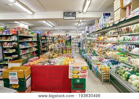 SEOUL, SOUTH KOREA - CIRCA MAY, 2017: inside a grocery store in Seoul. CU is a convenience store franchise chain in South Korea.