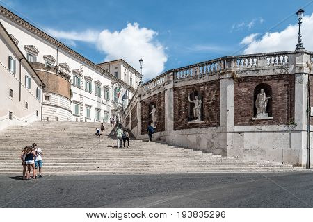 Rome Italy - August 18 2016: The Quirinal Palace a sunny summer day. It is a historic building in Rome official residence of the President of the Italian Republic.