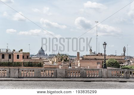 Rome Italy - August 18 2016: View of Rome from the Quirinal Square a sunny summer day. The Quirinal Palace is a historic building in Rome official residence of the President of the Italian Republic.