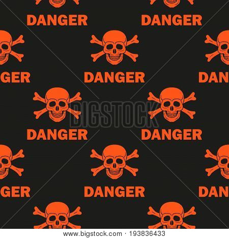 Seamless background with skull, crossbones and a warning label.