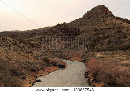 Scenic view of the Rio Grande as it winds through the Orilla Verde Recreation Area in the state of New Mexico