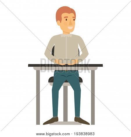 colorful silhouette of man in casual clothes and reddish hair and sitting in chair in desktop vector illustration
