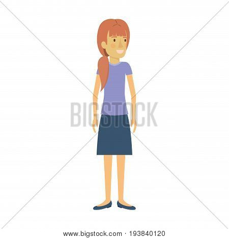 colorful silhouette of woman stand with ponytail and reddish hair vector illustration