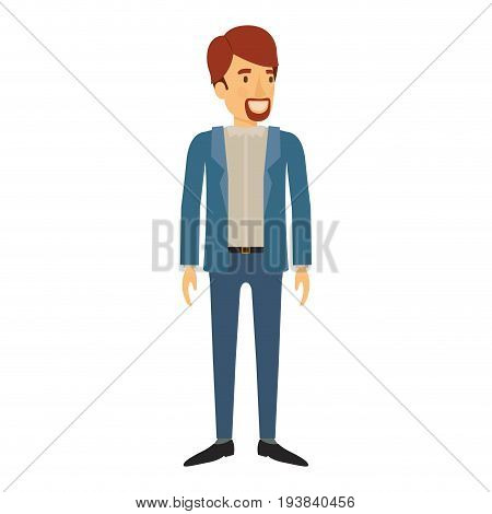 colorful silhouette of man stand with van dyke beard in casual clothes and brown hair vector illustration