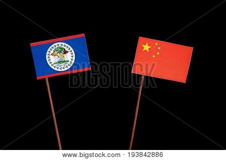 Belize Flag With Chinese Flag Isolated On Black Background