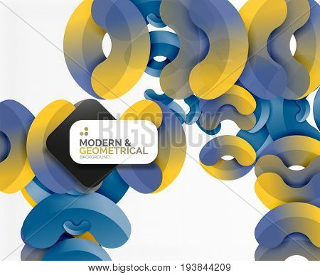 Abstract color geometric round shapes on white - elements with shadow, colorful composition