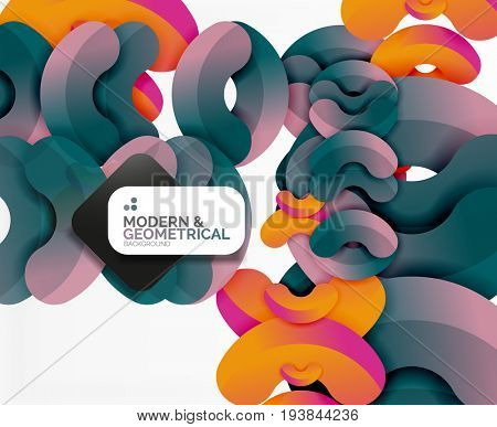 Abstract color geometric round shapes on white - elements with shadow, colorful composition