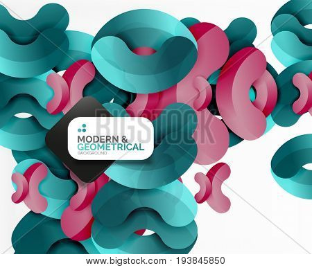 Abstract color geometric round shapes on white - elements with shadow, colorful composition