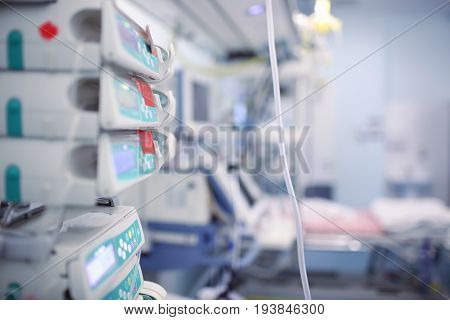 ICU ward in the hospital. Modern Technology background