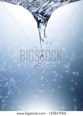 Whirlpool in blue water. 3d rendering
