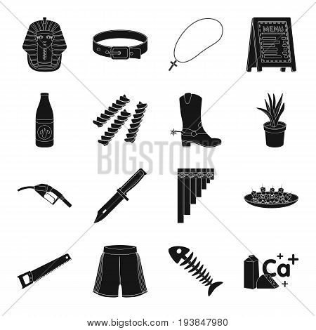 Mexico, weapons, party and other  icon in black style.pizza, decoration, oil, dentistry