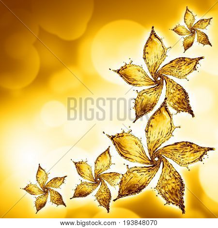 flower made of water splash of yellow color. 3d rendering