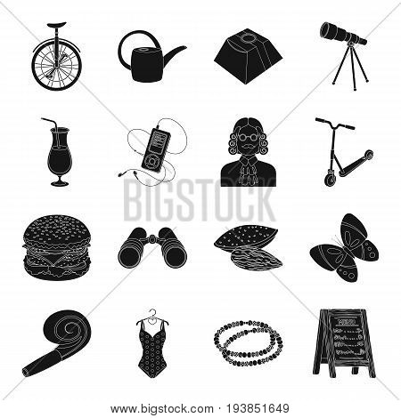 bar, food, party, Dacha and other  icon in black style.equipment, education, insect icons in set collection.