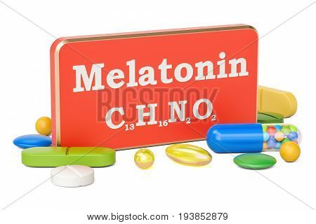 Melatonin concept 3D rendering isolated on white background
