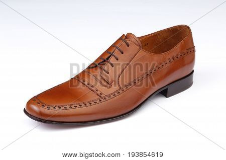 male shoe, leather, laced, isolated on white