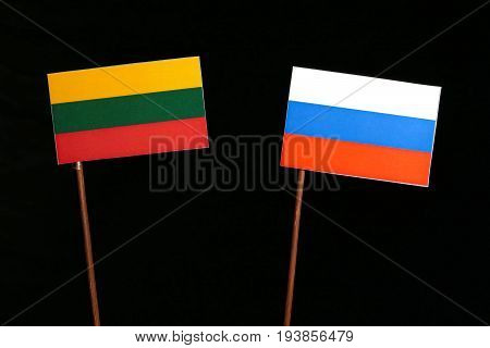 Lithuanian Flag With Russian Flag Isolated On Black Background