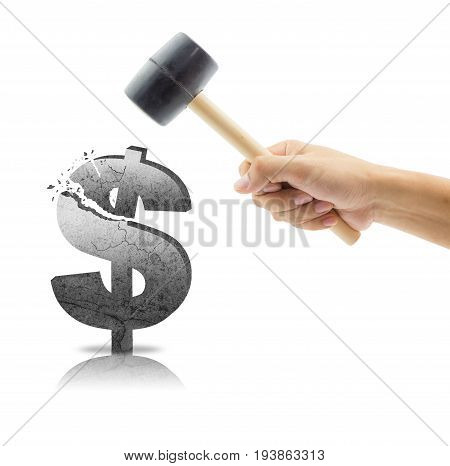 Dollor With Hand Holding Hammer, Breaking Statistics Finance With Hammer, Business Concept