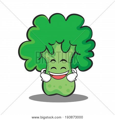 Grinning broccoli chracter cartoon style vector illustration