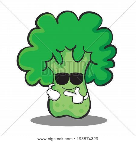 Super cool broccoli chracter cartoon style vector illustration