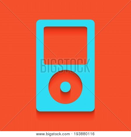 Portable music device. Vector. Whitish icon on brick wall as background.