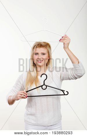 Woman Holding Clothes Hanger