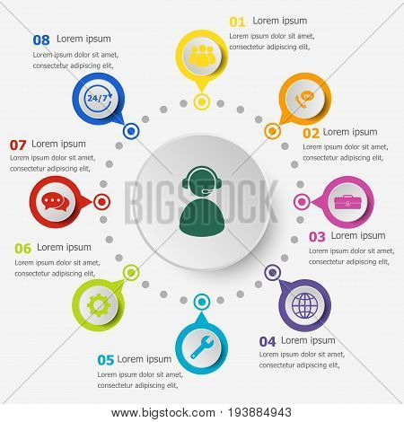 Infographic template with customer service icons, stock vector