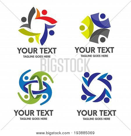 Simple concept for colorful community people logo. abstract People community logo set