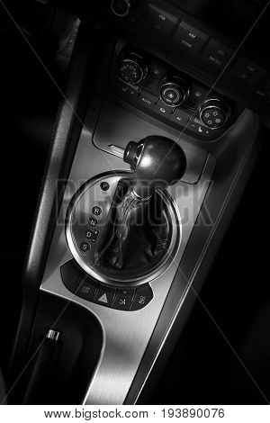 Modern sport car interior deatail gearshift AT