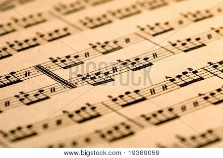 folha de música antiga, notas pretas sobre papel desgastado