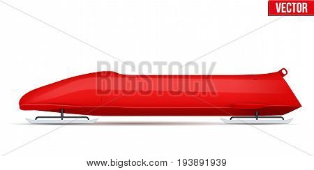Bobsled Sport Symbol. Classic red sleighs for four athletes. Side view. Sporting equipment for Bobsleigh and Skeleton. Vector Illustration isolated on white background.
