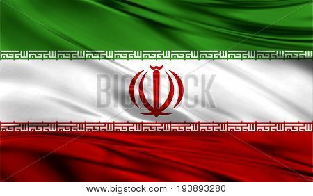 Realistic flag of Flag of Iran on the wavy surface of fabric. This flag can be used in design
