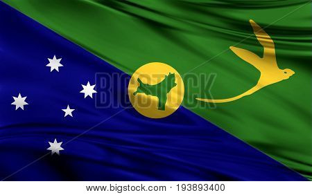 Realistic flag of Christmas Island on the wavy surface of fabric. This flag can be used in design
