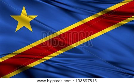 Realistic flag of Congo Democratic on the wavy surface of fabric. This flag can be used in design