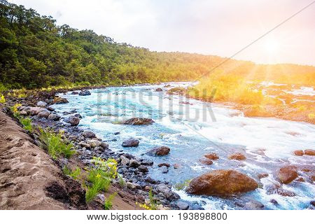 Scenic Landscape With Mountain River