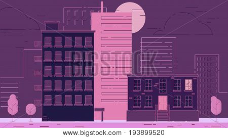 City Street stroke style vector illustration skyskrapers