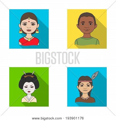 Indian woman, african, japanese, indian. Human race set collection icons in flat style vector symbol stock illustration .