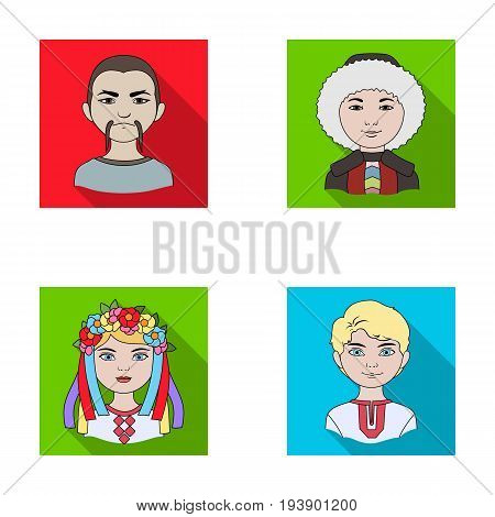 Chinese, ukrainian, russian, eskimo. Human race set collection icons in flat style vector symbol stock illustration .