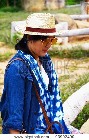 Thai Women People Travel And Posing Shooting Photo With Mor Hin Khao