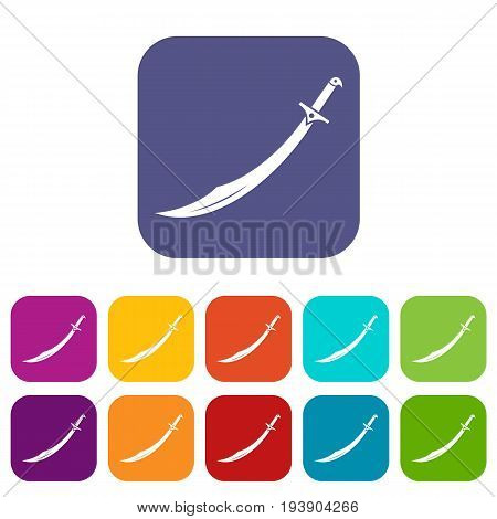 Scimitar sword icons set vector illustration in flat style In colors red, blue, green and other