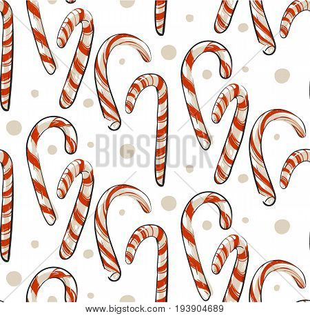 Hand drawn vector abstract Christmas seamless pattern with candy canes isolated on white background.Christmas menu design.Happy New Year and Merry Christmas concept.Wrapping papper.Fabric pattern.