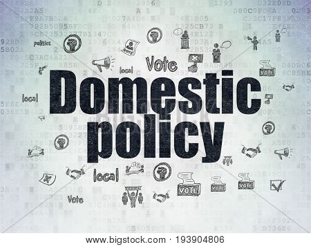 Political concept: Painted black text Domestic Policy on Digital Data Paper background with  Hand Drawn Politics Icons