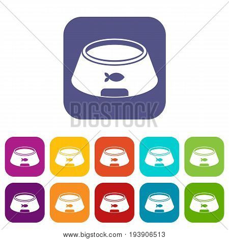 Bowl for animal icons set vector illustration in flat style In colors red, blue, green and other