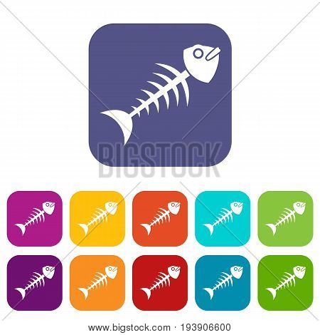 Fish bone icons set vector illustration in flat style In colors red, blue, green and other