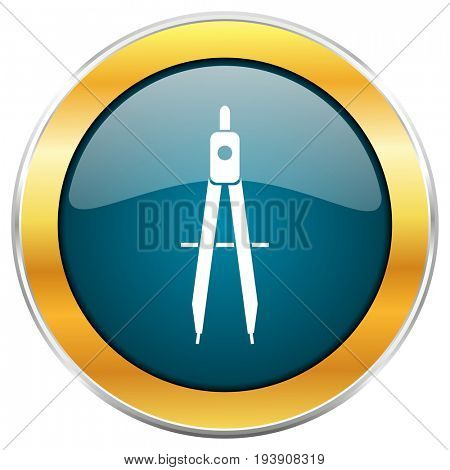 Learning blue glossy round icon with golden chrome metallic border isolated on white background for web and mobile apps designers.