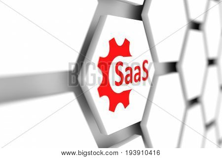 SaaS cell gear wheal blurred background 3d illustration