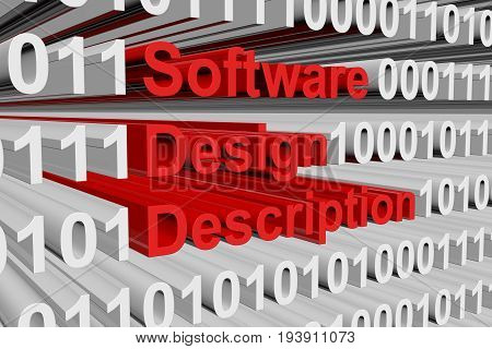 Software design description in the form of binary code, 3D illustration