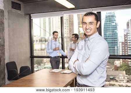 Businessman With Leader Concept And A Group Of Person 30-40 Year Old.