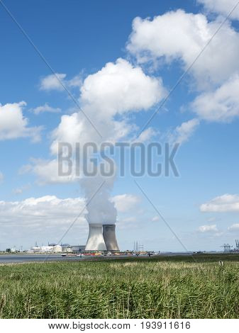 Doel nuclear power plant near river schelde north of antwerp in belgium