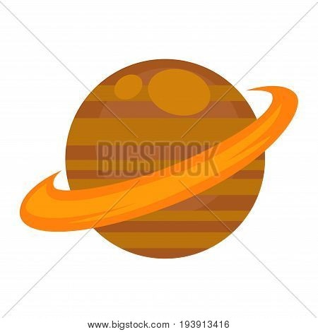 Saturn planet isolated on white vector flat illustration in graphic design. Astronomical body, where do not live people, with its orbit in orange-brown color and in round shape closeup poster