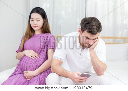 Upset Of Couple Finding Out Results Of A Pregnancy Family Concept Unhappy Emotion.